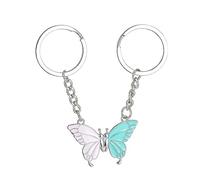 Porte Clés 2 Pièces De Porte Clés Papillon Couple Cousue Ensemble Deux Pièces De Porte Clés Good Friends, Bleu Et Blanc