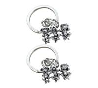 Porte-clés 2 Pièces Trois Singes Pendentif en Alliage de Zinc Argenté