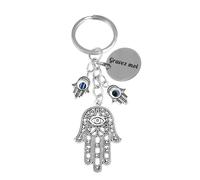 Porte-clés 3 Pendentifs Main De Fatma Oeil Argenté Gravure Personnalisée Sur Médaille