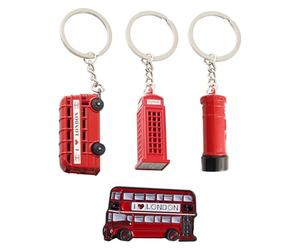 Porte-Clés 3 Pièces avec Repère Britannique, Badge De Bus Rouge 1 Pièce, Cadeaux Commémoratifs De Voyage Créatifs, Y Compris des Boîtes Aux Lettres Et des Cabines Téléphoniques.