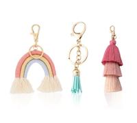 Porte-Clés 3 Pièces, Porte-Clés À Pompon, Pendentif Arc-en-Ciel pour Sac À Dos, Porte-Clés Tissé, Pendentif Porte-Clés pour Sac D'École