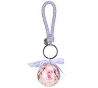 Porte-clés à Fleur préservée, Pendentif créatif de Fleur éternelle, Porte-clés Suspendu en Forme de Boule Ronde avec Sangle en Cuir pour Sacs et clés de Voiture, Ornement Artisanal (Rose et Violet)