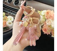 Porte-clés à la mode en forme d'ours unisexe, plein de diamants, rose / orange / blanc, pendentif de chaîne clé de voiture pour femmes, fin et haut de gamme, décoration populaire de sac à dos, ornemen