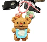 Porte-clés à main au crochet à la main - pendentif sac à en tricot à crème en peluche, pendentif accessoire créatif, adorable clés cale clés | Décor mignon sur le thème des animaux pour sacs à