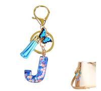 Porte-clés à pompon avec lettre initiale, porte-clés avec lettre en résine, Porte-clés papillon pour filles, pendentif en résine époxy, Sac à dos pour et adultes, ornements, porte-clés, organisateur p
