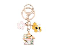 Porte-Clés Abeille - Porte-Clef Insecte de sac pour Femmes avec Petite Ruche et Fleur Rose, Cadeaux de Porte-Clé Mignons pour les Amoureux de la Nature, Amis, Filles