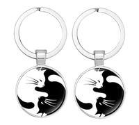 Porte Cles Accessoires De Style Chinois Yin Yang Tai Chi Carte De Potins Panda Chat Empreinte Temps Bijou Porte-Clés Porte-Clés Petit Cadeau Chat Noir Et Blanc Tai Chi 2-Pack