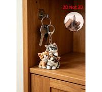 Porte-clés acrylique plat 2D avec 3 chats, breloque de sac de style bohème, pendentif de sac à dos à la mode, décoration de sac à main, pendentif de portefeuille, accessoire de sac pour couple, cadeau