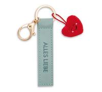 Porte-clés « Alles Liebe » en cuir synthétique turquoise 10 cm avec cœur