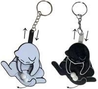 Porte-clés amusant en forme de chat qui bouge avec boules rotatives 3D - Jouet créatif - Pendentif animal mignon et amusant en acrylique - Cadeau pour femme et homme (noir + blanc)