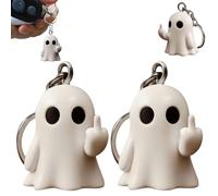 Porte-clés amusant fantôme doigt d'honneur pour Halloween, porte-clés fantôme mignon pour couples et amis, blanc, taille unique