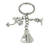 Porte-clés anatomie neurone scientifique - Porte-clés scientifique avec neurone, flacon et microscope - Accessoire en métal pour amateurs de science, chimie, recherche... - Porte-clés unisexe homme et