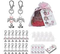 Porte-Clés Ange de Mariage,24 PCS Porte-clés Ange en Perles,Pendentifs Ange Gardien, Pendentifs de Baptême de Mariage avec Sac en Organza et Étiquette en Papier Kraft pour Mariage Anniversaire.