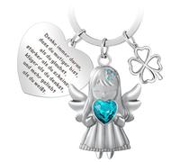 Porte-clés Ange Gardien avec Cœur et Gravure Cadeaux Inspirants Porte-clés Ange Porte-Bonheur Lanière avec Trèfle à Quatre Feuilles Cadeaux pour Femmes Hommes Ange Gardien