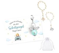 Porte-clés ange gardien bleu pour voiture avec carte et 2 pendentifs avec sac de rangement, cadeau pour réussite du permis de conduire, pendentif de rétroviseur de voiture comme décoration