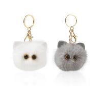 Porte-Clés Animal Mignon 2 Pièces, Porte-Clés en Peluche, Porte-Clés pour Fille, Pendentif Décoratif Créatif, Porte-Clés Cadeau (Gris, Blanc)