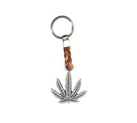 Porte-clés Anneau Porte-clés Feuille de Cannabis Joliment travaillé au Bout d'une lanière de Cuir, 8 cm Plus Anneau 2,5cm