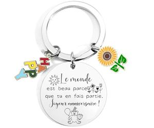 Porte-clés Anniversaire Cadeau Ami Joyeux Anniversaire, Idée Cadeau Anniversaire pour Meilleure Amie ou Ami, Le Monde Est Beau Parce Que Tu En Fais Partie, Cadeau Sentimental et Unique Spécial