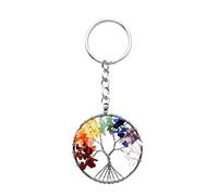 Porte-clés arbre de vie - 7 chakras en cristal de guérison - Pierre précieuse naturelle - Porte-clés de guérison Reiki - Pour l'amitié - Pour femme, homme, fille, vélo, rond, 70 x 140 cm