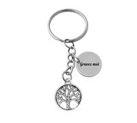 Porte-clés Arbre de Vie Médaille Gravée Personnalisable Argenté cadeau spirituel Original Unique Prénom Message Fête Anniversaire Identité porte clé original Gravure laser