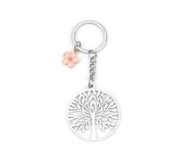 Porte-clés arbre de vie, pendentif rond arbre de vie avec fleur, porte-bonheur pour femme, porte-clés, bijoux ésotérisme spirituel, argenté, S