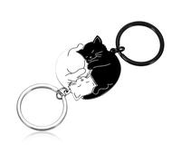 Porte-Clés Assorti en Acier Inoxydable Pour Couple - Chat Mignon Pour Meilleur Ami, Petite Amie - 2 PCS Pour Anniversaire et Mariage