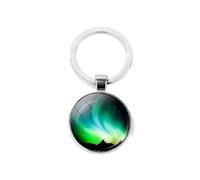 Porte-clés aurores boréales univers, planète, ciel étoilé, photo, dôme en verre, porte-clés en métal, bijou unisexe pour les amateurs d'astronomie, blanc, L