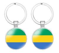 Porte-Clés Avec Anneau De Suspension Drapeau Du Gabon, Porte-Clés De Géographie Patriotique, Porte-Clés Rétro, 2 Pièces/Ensemble Pour Accessoires De Sac À Dos De Voiture, Cadeau Pour Femmes Et