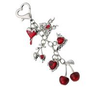 Porte-clés avec breloque cerise 3D étincelante - Accessoire tendance - Nœud - Perle - Pour femme - Décoration de sac portable