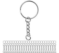 Porte-clés avec chaîne à maillons et anneau, 24 paquets, couleur argent, Ø 25 mm Porte-clés, chaîne amovible de 27 mm avec anneau ouvert, pour porte-clés, fabrication de bijoux, bricolage, DIY