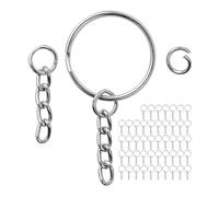Porte-clés avec chaîne à maillons et anneau de flexion, 48 paquets, en couleur argent, Ø 25 mm anneau de clé, 27 mm chaîne amovible avec anneau ouvert, pour porte-clés, fabrication de bijoux