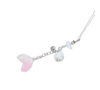 Porte-clés avec cordon de téléphone en perles - Queue de poisson/basse/cœur - Ornement de sac à dos - Bijoux pour femme - Cadeau de fête, Tapez une coquille de queue de poisson, taille unique