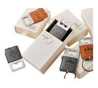 Porte-clés avec décapsuleur gravé personnalisé, décapsuleur en cuir, cadeau personnalisé pour garçons d'honneur, hommes, femmes, barman (noir)