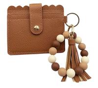 Porte-clés avec dragonne pour femme, petit portefeuille, porte-cartes, porte-carte d'identité, sac à main fin en silicone, bracelet de perles porte-clés, marron, One Size, Porte-cartes avec dragonne