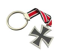 Porte-clés avec Emblème de la Croix de Fer en Métal,avec Cordon Rayé Rouge et Noir,Souvenir Historique, Accessoire Allemand,Cadeau Patriotique,Bijou Militaire,Collection,IIe Guerre Mondiale,Militaria