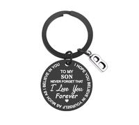 Porte-clés avec étiquette "À mon fils" en acier inoxydable Noir