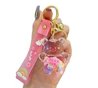 Porte-clés avec huile liquide, ours en sable mouvant flottant mignon coloré pour sac de fille, rose, taille unique