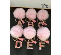 Porte-clés avec initiale, porte-clés boule de poils mignonne, peut être accroché aux sacs, sacs à dos, voitures, cadeau idéal pour les femmes et les filles, également un accessoire pour le portefeuill