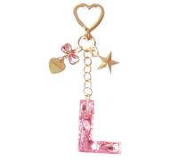 Porte-clés avec Initiale Rose Alphabet Lettre Keyring Nom Pendentif en Résine Pendentif Amour Pompons Porte-clés Bijou de Sac Keychain Portefeuilles Sac à Main Charme pour Cadeau Femmes Fille (L)