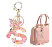 Porte-Clés Avec Initiales,Porte-Clés Lettre En Résine,Porte Clef,Porte-clés et pendentifs pour sac à dos destinés aux femmes(rose pâle)