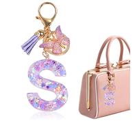 Porte-Clés Avec Initiales,Porte-Clés Lettre En Résine,Porte Clef,Porte-clés et pendentifs pour sac à dos destinés aux femmes(bleu-violet)