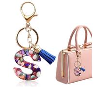 Porte-Clés Avec Initiales,Porte-Clés Lettre En Résine,Porte Clef,Porte-clés et pendentifs pour sac à dos destinés aux femmes(bleu foncé)