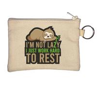 Porte-clés avec inscription « I'm Not Lazy I Just Work Hard to Rest Sleeping Sloth » Beige