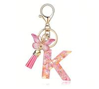 Porte clés avec Letter de l'alphabet,Porte Clé Alphabet K Initial Papillons Keyring Pendentif Feuille d'or Key Ring pour Femme Fille Personnalisée Lettres Keychain
