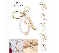 Porte-clés avec lettre incrustée de perles élégantes, pendentif en lettre 3D, chaîne de perles amovible, porte-clés en alliage à la mode, décoration suspendue pour sac à dos, porte-clés de voiture, co