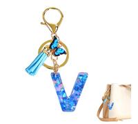 Porte-clés avec lettre initiale, porte-clés avec lettre en résine,Porte-clés lettre initiale en résine époxy pour femme - Nouveauté Décoration pour sac porte-clés à paillettes d, V., Fare riferimento