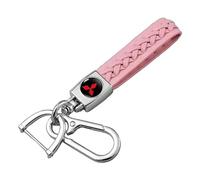 Porte-clés avec logo de voiture, cordons tressés en cuir, design simple et élégant · Élégants et polyvalents. Pour Mitsubishi Mirage, Montero, Montero Sport, Outlander,Pink-Silver