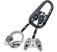 TROIKA Porte-clés Mousqueton Gaming - 2 Pendentifs sur Corde d'escalade décorative : manette et casque - Métal moulé - Chromé - Gris, Noir, Argent Original, gris, 10 x 5,8 x 0,7 cm