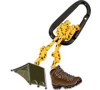 TROIKA Zelten - KR23-06/BK - Porte-clés incl. Mousqueton - 2 pendentifs sur un corde d'escalade décorative: tente, chaussures de randonnée - aluminium, émail, fonte métallique, nylon - multicolore