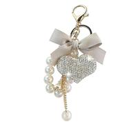 Porte-clés avec nœud papillon en alliage robuste, perles, ruban en forme de cœur, pendentif conçu pour les femmes à la mode qui aiment les bijoux personnalisés, porte-clés pour femmes élégantes